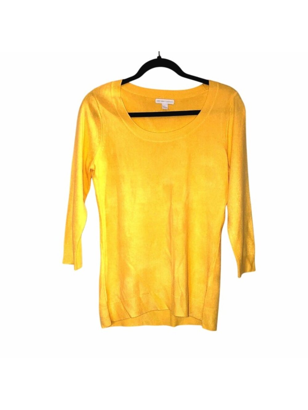 NEW YORK & CO.- WOMENS 3/4 SLEEVE CREW NECK YELLOW SWEATER SIZE MEDIUM
